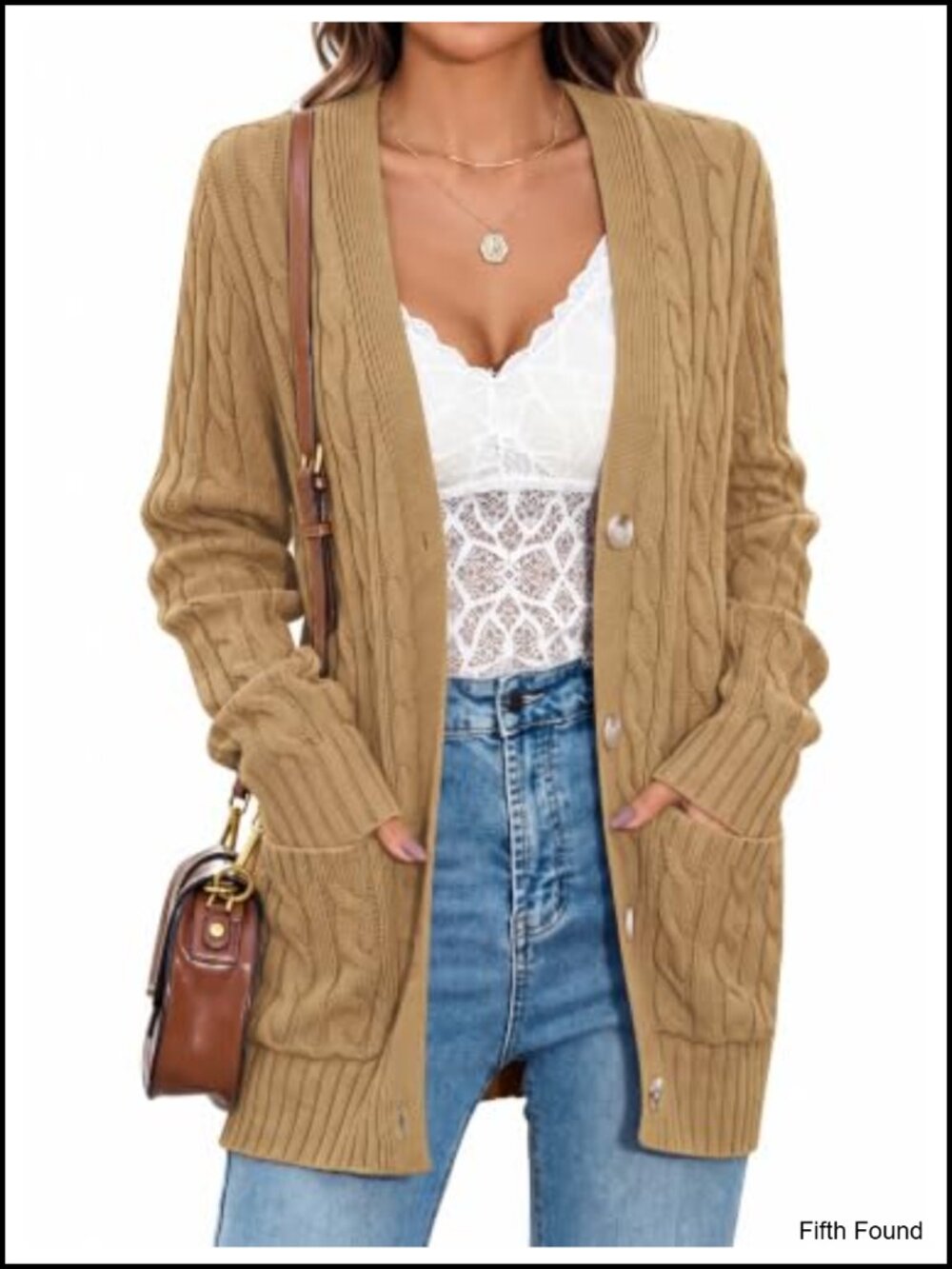 Women's Cable Knit Button Up Oversized Cardigan Sweater with Pockets